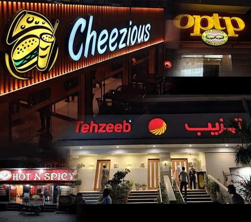 Collage of Westridge food options including Cheezious, OPTP, Tehzeeb, and Hot N Spicy