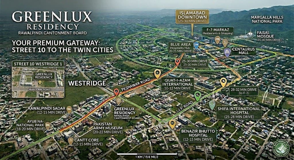 Rawalpindi and Islamabad access near GreenLux Residency